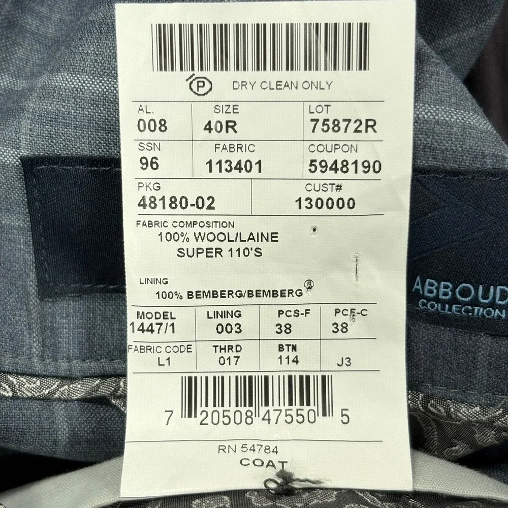 Joseph Abboud Loro Piana Super 110s Blazer Mens 40R Blue Gray Plaid‎ Wool USA